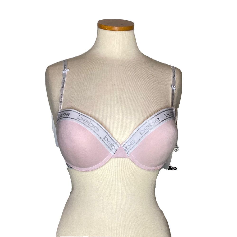 NWT BEBE Intimates Womens Size 36D Pink Logo Push Up Bra Convertible Back Straps